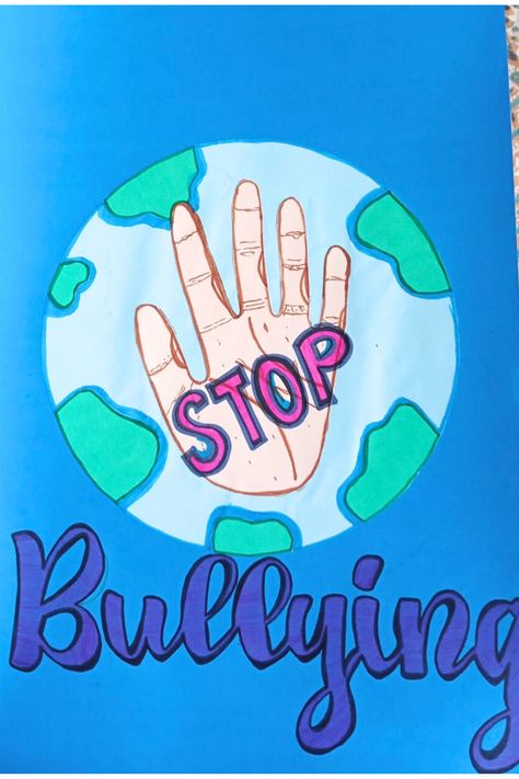 easy, simple, and hanmade and handwritten design for " Stop Bullying".💙 Bully Awareness Poster, Anti Bully Quotes, Stop Bulling, Handwritten Design, Awareness Poster, Simple Poster, Poster Drawing, School Posters, Coloring Book Art