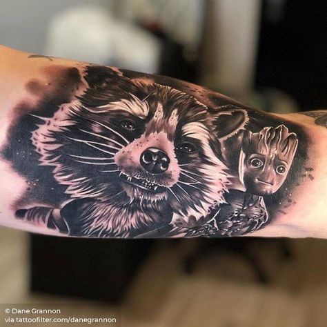 Guardian Tattoo, Racoon Tattoo, Groot Tattoo, Rocket Racoon, Rocket Tattoo, Galaxy Tattoo, Temecula California, Marvel Tattoos, Superhero Cosplay