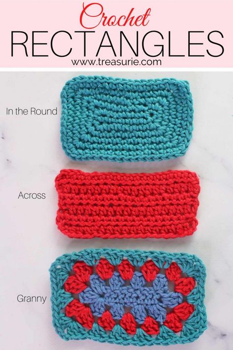 Crochet Rectangles - How to Crochet a Rectangle the Easy Way Granny Rectangle Crochet, Solid Granny Rectangle Pattern, How To Crochet A Rectangle, Crochet Rectangle Pattern, Rectangle Granny Square Pattern, Crochet Basics Step By Step, Rectangle Crochet Pattern, Crochet A Rectangle, Crochet Triangles