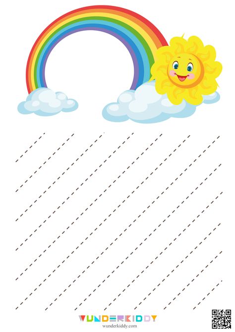 Worksheets «Sun and rainbow» help preschoolers to develop graphomotor skill and to train a hand at writing. Print out high-qualitied PDF-worksheets, let a child choose a color pencil for each sheet and then outline dashed lines. This task is aimed to train future writing in a copybook at school. Starting with simple forms at the beginning, use the more complicated patterns step by step. Show a child the right way to hold a pen. Also use other worksheets from our site, to make learning interestin Train Future, Sun And Rainbow, Pre Writing Practice, Free Printable Alphabet Worksheets, Baby Development Activities, Writing Practice Sheets, Writing Practice Worksheets, Mathematics Worksheets, Preschool Tracing