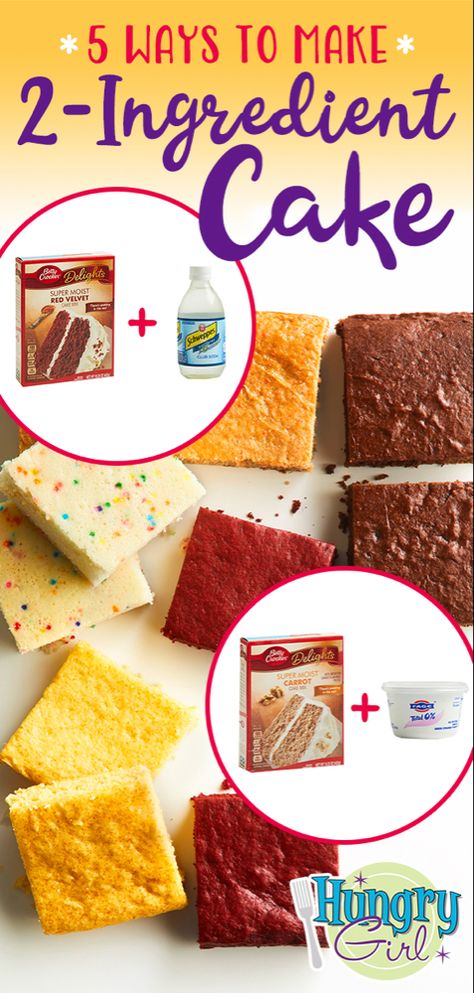 Easy Low-Calorie 2-Ingredient Cake Recipes | Hungry Girl Weight Watchers Cake Mix Recipes, Recipes Greek Yogurt, Two Ingredient Cakes, Weight Watchers Cake, 2 Ingredient Cakes, Pumpkin Cake Mix, Recipes Greek, Weight Watcher Desserts, Pumpkin Muffins Easy