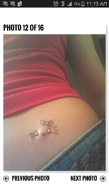 Nip Piercings Barbell Hello Kitty, Hello Kitty Navel Piercing, Hello Kitty Septum Piercing, Hello Kitty Belly Piercing, Hello Kitty Nose Piercing, Dermal Tattoo, Hello Kitty Piercing, Romantic Valentines Day Ideas, Back Dimples