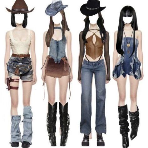 Kpop Western Concept, Kpop Cowgirl Outfit, Cowgirl Stage Outfit, Coachella Stage Outfit, Cowboy Outfits For Women, Kpop Performance, Beautiful Monster, Ateez Concert, Kpop Fits