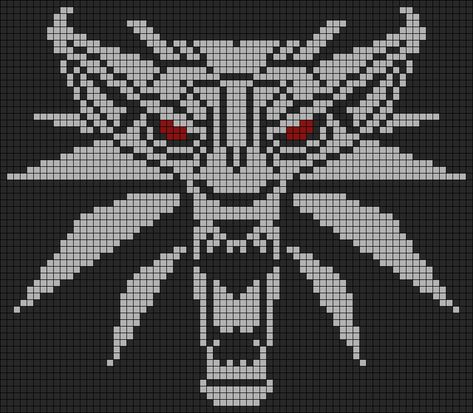 Alpha pattern #121712 | BraceletBook Witcher Cross Stitch Pattern, The Witcher Cross Stitch Pattern, Wolf Pixel Art Grid, The Witcher Crochet, The Witcher Embroidery, Witcher Pixel Art, Wolf Cross Stitch Pattern Free, Crochet Tapestry Alpha Pattern, Witcher Medallion