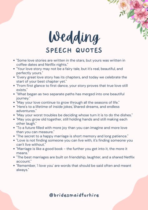 Wedding Quotes for Every Occasion | Bridesmaid For Hire Your Presence Quotes, Presence Quotes, Wedding Speech Quotes, Wedding Speech Examples, Quotes For Wedding, Bridesmaid Quotes, Speech Quote, Interfaith Wedding, Choose Quotes