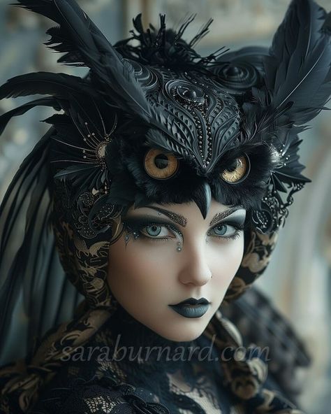 Owl Headpiece, Owl Costume, Black Owl, Gothic Fantasy Art, Alt Outfits, Black Wings, Face Photography, Printable Poster, Posters Printable