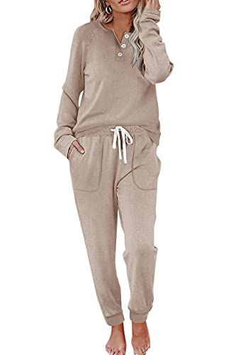 WIHOLL Two Piece Outfits for Women Lounge Sets Button Down Sweatshirt Sweatpants Sweatsuits Set with Pockets Womens Athletic Outfits, Sweatsuit Set, Hoodie Set, Sweatshirt Set, Tracksuit Women, Loungewear Set, Sweater Set, Drawstring Pants, Two Piece Outfit