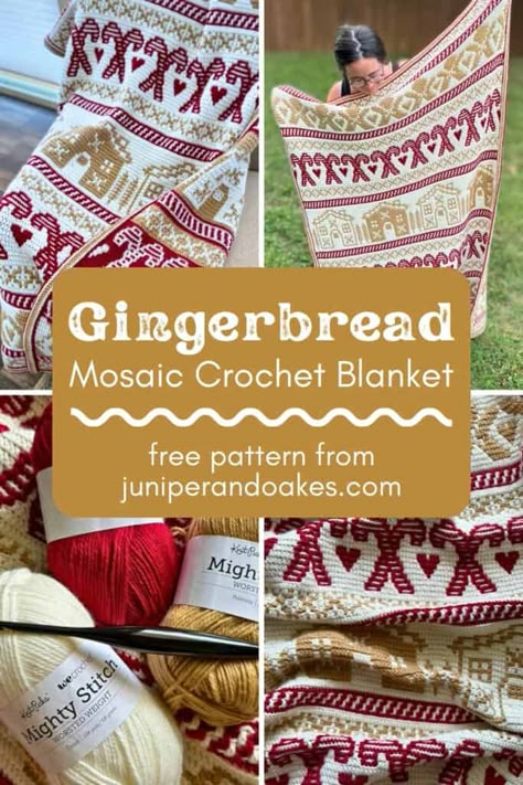 Xmas Blanket, Mosaic Crochet Blanket, Mosaic Blanket, Crochet Edging Pattern, Crochet Gingerbread, Afghan Patterns Free, Cal Crochet, Christmas Mosaics, Christmas Afghan