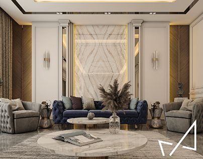 living room with Neoclassic style on Behance Luxury Interior Design Living Room, Decor Drawing, Neoclassical Interior, Bedroom Wall Designs, Luxury Living Room Design, Classic Interior Design, Lobby Design, Home Luxury, Luxury Dining Room