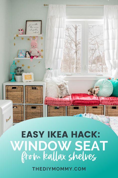 Ikea Window Seat Hack, Kallax Window Seat, Make A Window Seat, Kallax Kids Room, Ikea Window Seat, Make A Window, Diy Window Seat, Ikea Kallax Shelf, Window Seat Storage