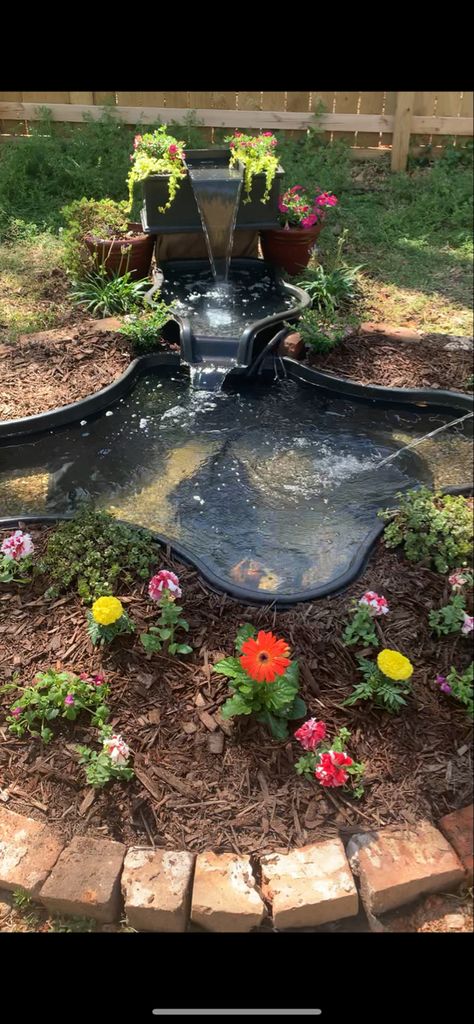 Flower Bed Pond Ideas, Pond Area Ideas, Yard Ponds With Waterfall, Raised Pond With Waterfall, Turtle Ponds Backyard Diy, Small Backyard Ponds And Waterfalls, Small Ponds With Waterfall, Diy Ponds Backyard Simple, Outdoor Turtle Pond