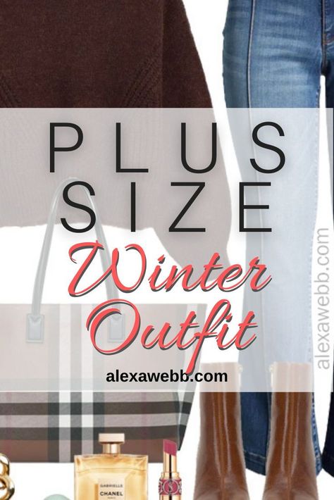 Plus Size Brown Sweater Outfits - A plus size casual jeans outfit for fall and winter with a brown sweater, flare jeans, and ankle booties by Alexa Webb. Plus Size Sweaters For Women, Plus Size Winter Outfits Cold Weather Casual, Flare Leg Jeans Outfit, Jeans Outfit For Fall, Petite Plus Size Outfits, Dark Brown Sweater, Casual Jeans Outfit, Cold Weather Outfits Winter, Casual Holiday Outfits