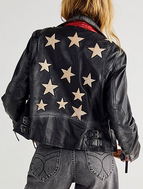 rocker-chic | biker-chic | 4th of July styling | grunge | stars patch moto leather jacket ... Free People Leather Jacket, Star Jacket, Womens Moto Jacket, Pleather Jacket, Black Leather Coat, Statement Jacket, Hooded Faux, Leather Jacket Style, Suede Coat