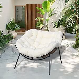 Outdoor Rattan Papasan Chair, Wicker Patio Chair with Thick Cushion,Oversized Lounge Chairs for Balcony Porch Garden Yard (1 PCS, White) Chairs For Balcony, Backyard Decorating, Wicker Patio Chairs, Porch Garden, Papasan Chair, Garden Yard, Lounge Chair Outdoor, Garden Patio Furniture, Backyard Decor