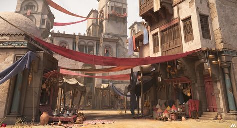 ArtStation - Middle eastern Bazaar, Michel Abiad Cinematic Moodboard, Game Level Design, Medieval Fair, Fantasy Village, Planet Coaster, Perspective Drawing Architecture, Fantasy Town, African Market, Medieval Houses