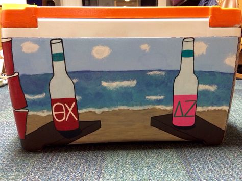 Theta Chi Formal Cooler - beach scene Theta Chi Formal Cooler, Theta Chi Frat Cooler, Frat Beach Weekend Cooler, Theta Chi Cooler, Beach Weekend Cooler, Nola Formal, Painted Fraternity Coolers, Nola Cooler, Pi Kapp