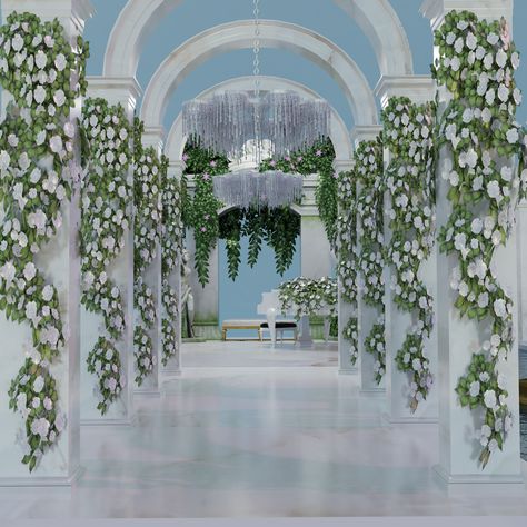 Blender Scene, Wedding Korea, Flower Ceiling, Scene Bedroom, Wedding Alters, Play Sims 4, Sims 4 Bedroom, New Architecture, Wedding Wall Decorations