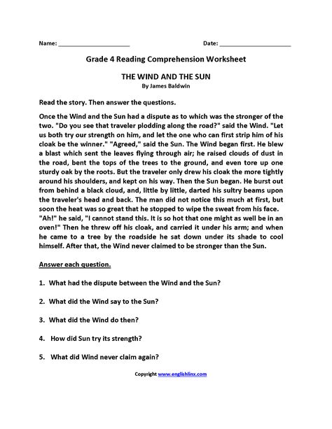 Wind and Sun Fourth Grade Reading Worksheets Comprehension For Grade 4 Worksheet, Comprehension Passage Class 4, Comprehension For Grade 4 With Questions, 4th Grade Reading Comprehension Passages, Grade 4 Reading Comprehension, Comprehension Lesson Plans, 4th Grade Reading Worksheets, English Comprehension, Wet Cupping