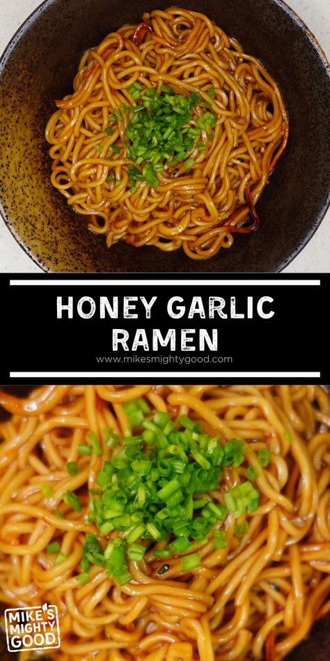 This simple honey garlic sauce is the perfect accompaniment to any ramen noodle and topping combination. It's so simple and versatile, you can't go wrong. Honey Garlic Noodles, Top Ramen Recipes, Garlic Ramen, Ramen Noodle Recipes Easy, Ramen Dinner, Ramen Recipes Easy, Easy Ramen, Homemade Ramen, Noodle Recipes Easy