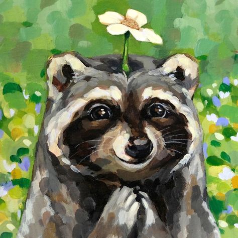 Cute Raccoon Painting, Racoon Painting, Painted Raccoon, Raccoon Painting, Raccoon Art, Paint Inspo, Cute Raccoon, Canvas Ideas, To Be Kind