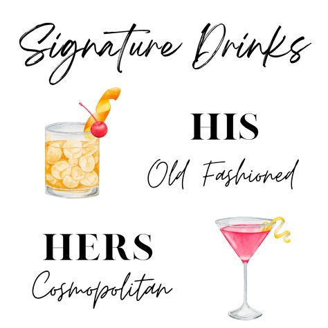 Excited to share the latest addition to my #etsy shop: Signature drinks wedding sign, old fashioned and cosmopolitan digital download His And Her Drinks Wedding, His And Her Drinks, Drinks Sign Wedding, Signature Drinks Wedding, Drinks Wedding, Signature Wedding Drinks Sign, Wedding Signature Drinks, Drink Signs, Wedding Drink