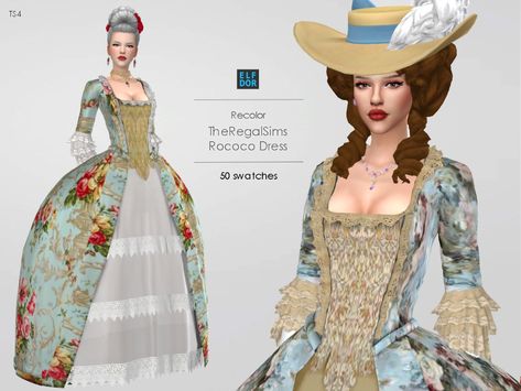 The Regal Sim Rococo Dress RC - ELFDOR Roccoco Dresses, 1700 Dresses, Sims 4 Decades Challenge, Rococo Dress, Sims 4 Download, Sims 4 Dresses, The Sims 4 Download, Sims Four, Sims 4 Collections