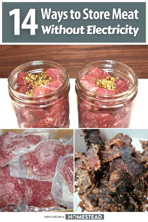 Though meat spoils easily, there quite a few good ways to preserve it for the long-term. Here are 14 o them that are proven to work. #foodpreservation #selfreliance #selfsufficiency #homesteading #skills Diy Food Preservation, How To Preserve Meat Without Electricity, Preserving Meat In Lard, Dehydrating Meat Food Storage, Freezing Cooked Meat, Bushcraft Shelter Long Term, Meat Preservation, Preserve Meat, Preserving Meat