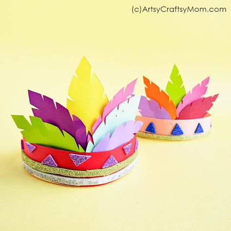 Celebrate Native American culture and learn about Thanksgiving with this fun Native American Headband! Bright, colorful and easy to make! Head Dress Diy, Toddler Crafts Ideas, Brazil Costume, Thankful Projects, World Crafts For Kids, Native American Headband, Native American Vest, Around The World Crafts For Kids, Indian Headband