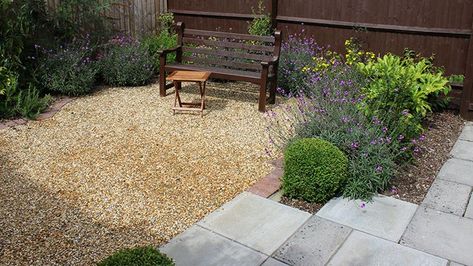 DIY Pea Gravel Patio White Landscaping Rock, Gravel Patio Diy, Golden Gravel, Pea Gravel Garden, Backyard Sitting Areas, Pea Gravel Patio, Landscaping Rock, Gravel Patio, Benefits Of Gardening