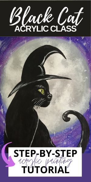 Black Cat Painting Easy, Black Cat Acrylic Painting, Cat Acrylic Painting, Black Cat Painting, Cat Acrylic, Painting Courses, The Black Cat, Halloween Black Cat, Painting Media