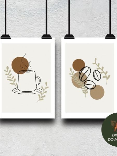 Abstract Coffee Art, Coffee Painting Canvas, Coffee Prints, Boho Art Painting, Embroidered Canvas Art, Wall Art Bohemian, Pastel Boho, Coffee Art Print, Boho Painting