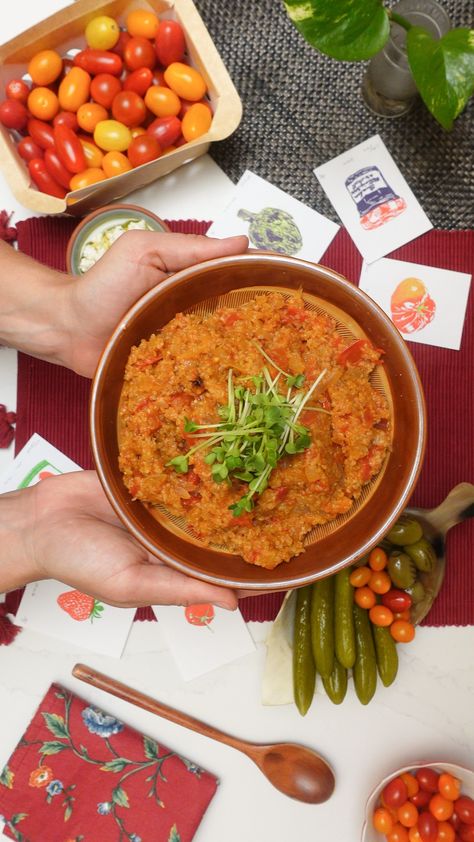 Lebanese brown bulgur is a unsung hero of the grain world, and the perfect delivery system for this tomato-forward dish. Tomato Dishes, Vegetarian Chicken, Onion Chicken, Wheat Berries, Lebanese Recipes, Unsung Hero, Feeding A Crowd, Tomato Recipes, Cooking Ideas