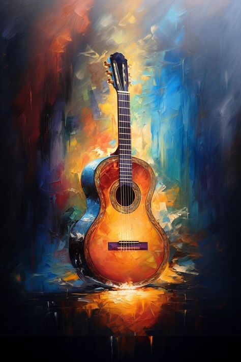 Guitar Canvas Painting Easy, Acoustic Guitar Aesthetic Wallpaper, Guitar Watercolor Painting, Abstract Guitar Painting, Guitar Paintings, Music Guitar Art, Guitar Art Painting, Music Art Painting, Abstract Guitar