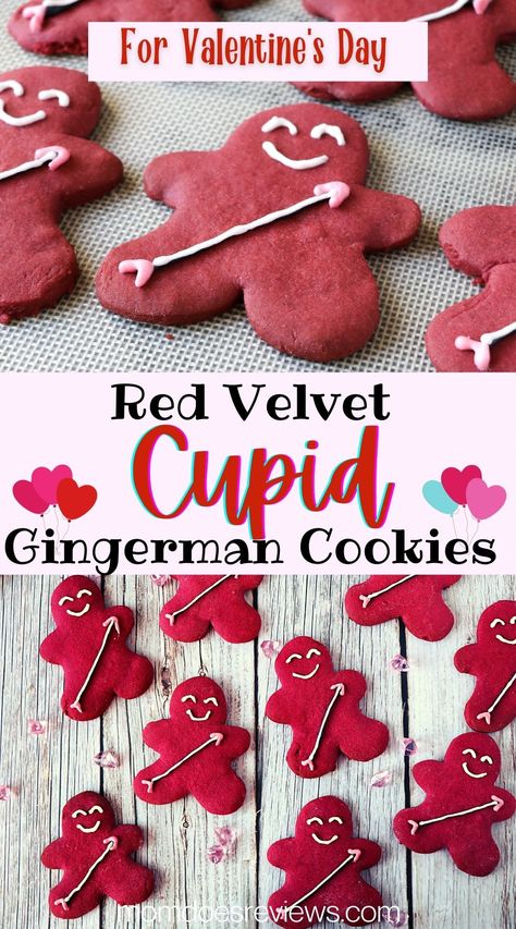 Red Velvet Cupid Gingerman Cookies for Valentine's Day! - Mom Does Reviews Gingerman Cookies, Holiday Sweets Recipes, Valentines Gingerbread, Valentine Baking Recipes, Valentine Deserts, Valentine Baking, Valentine's Desserts, Valentines Day Sweets, Red Velvet Sandwich Cookies