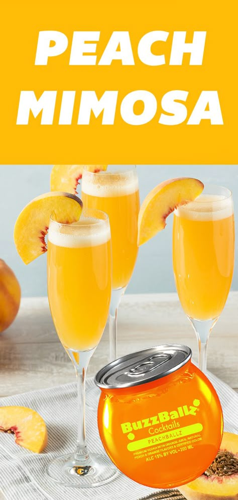 Elevate your brunch game with a flavor twist on your classic mimosa. All you need is some champagne and a BuzzBallz PeachBallz! Buzzballz Drink Recipes, Peach Mimosa, Mimosa Cocktail Recipes, Classic Mimosa, Mimosa Cocktail, Peach Cocktail, Mimosa Recipe, Baby Brunch, Perfect Peach