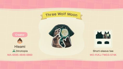 My Three Wolf Moon Shirt! - Imgur Three Wolf Moon, Clothing Codes, Acnh Clothes, Ac New Leaf, Acnh Designs, Happy Home Designer, Acnh Codes, Animal Crossing Qr Codes Clothes, Qr Codes Animal Crossing