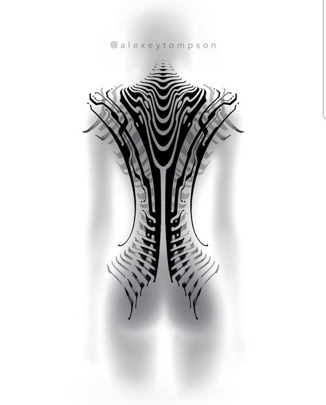 Full Body Tattoo Concept, Tattoo Bodysuit Woman, Cyberpunk Back Tattoo, Tattoo Scales, Hip Tattoos Women Unique, Tattoos Women Unique, Cyberpunk Tattoo Design Ideas, Nomad Tattoo, Futuristic Tattoo