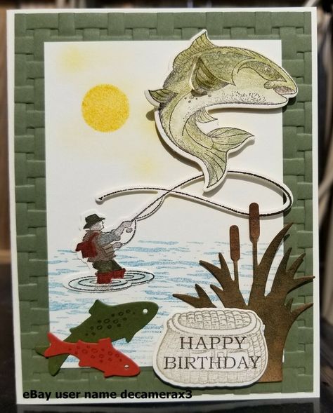 Stampin Up Best Catch, Stampin Up Birthday, Welcome Baby Cards, 3d Birthday Card, Stampin Up Birthday Cards, Fishing Cards, Flower Meadow, Masculine Birthday Cards, Fishing Birthday