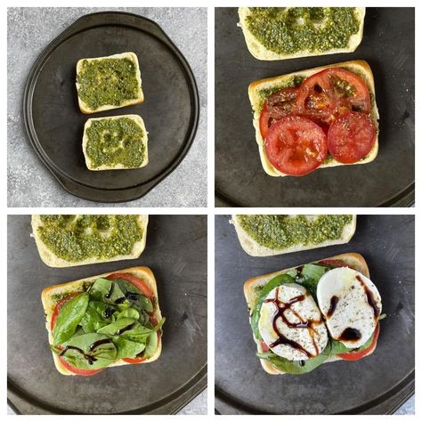 Pesto Caprese Sandwich is an easy vegetarian sandwich recipe for picnics, parties, or potlucks. It features tomatoes, fresh mozzarella, and pesto. #holidayrecipes #partyrecipes #sandwich #vegetarian Caprese Sandwich Vegetarian, Mozzarella And Pesto Sandwich, Spinach Tomato Mozzarella Sandwich, Vegetarian Ciabatta Sandwich, Vegetarian Picnic Recipes, Pesto Tomato Mozzarella Sandwich, Ciabatta Sandwich Recipes Vegetarian, Green Goddess Caprese Melt, Tomato Pesto Sandwich