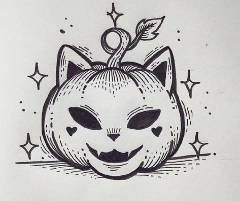 Tattoo design for someone who enjoys cats (not my design!!! Found on pinterest but wasn't able to save so just reposting!!) Pumpkin Tattoo, Pumpkin Cat, Spooky Tattoos, Tattoo Art Drawings, Halloween Drawings, Halloween Tattoos, Tattoo Design Drawings, Creative Tattoos, Tattoo Stencils