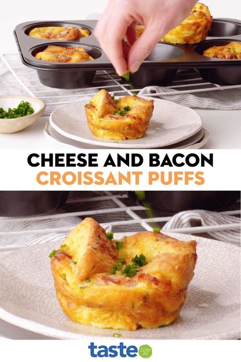 Bacon Croissant, Cheese Croissant, Croissant Recipe, Light Breakfast, Puff Recipe, Breakfast Quiche, Breakfast Bites, Cheese Bites, Brunch Dishes