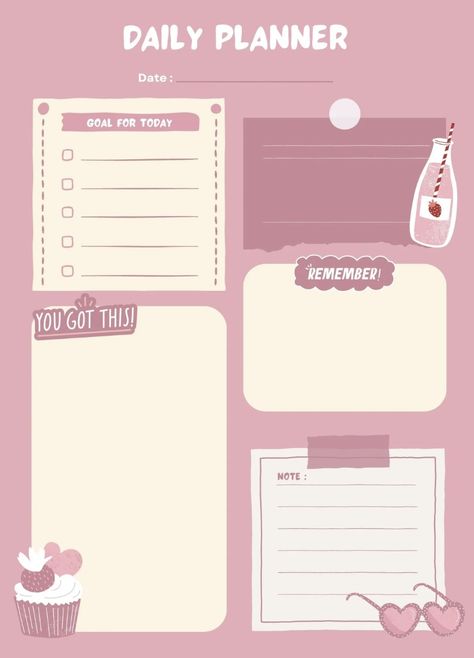 Printable Daily Planner Pink Daily Planner, Planer Organisation, Cute Daily Planner, Planner Diario, Daily Planner Printables Free, Birthday Party Planner, Study Planner Printable, To Do Planner, Pink Planner