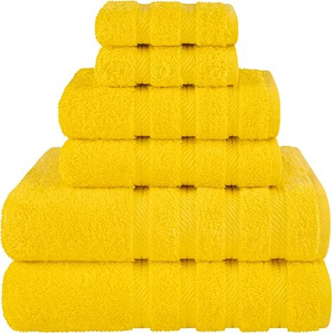 Amazon.com: American Soft Linen, 6 Piece Towel Set, 2 Bath Towels 2 Hand Towels 2 Washcloths, Super Soft and Absorbent, 100% Turkish Cotton Towels for Bathroom and Kitchen Shower Towel, Yellow : Home & Kitchen Bathroom Yellow, Towels For Bathroom, Yellow Towels, Fluffy Towels, Towel Sets, Turkish Bath Towels, Turkish Cotton Towels, Plush Rug, Cotton Bath Towels