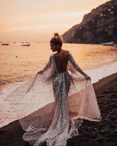 CHOSEN WEDDING GOWNS on Instagram: “TOBY l  @officiallyquigley wearing the 'Toby' Gown in Positano with @jackpoticorn | Photographer @janasnuderl | #chosenbyoneday #tobygown…” Deco Wedding Dress, Art Deco Wedding Dress, Beach Glam, Most Pinned, Summer Shots, Looks Adidas, Wedding Dress Beach, Sparkly Gown, Glitter Wedding Dress