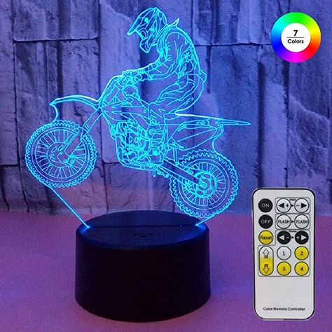 Dirt Bike Bedroom, Motocross Bedroom, Night Lights For Kids, 3d Motorcycle, 3d Hologram, Lamp 3d, Sensor Night Lights, 3d Night Light, 3d Lamp