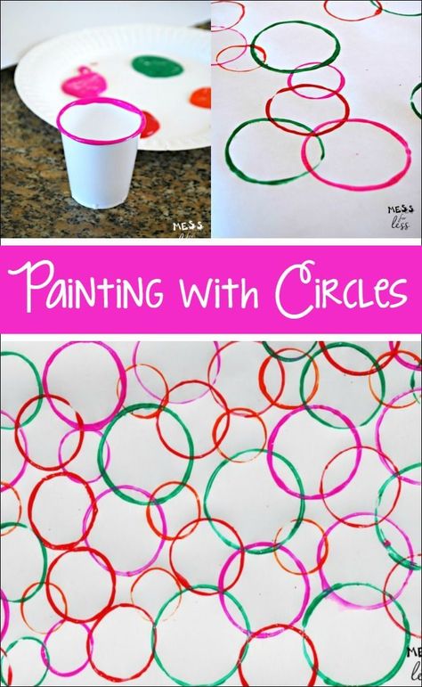 Your kids will be surprised when they see the eye catching art they can create when painting with circles. Painting With Circles, Maluchy Montessori, Aktiviti Kanak-kanak, Shapes Preschool, Painting Activities, Daycare Activities, Project For Kids, Aktivitas Montessori, Daycare Crafts