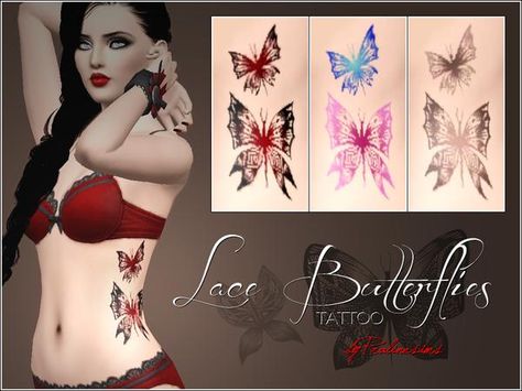 Pralinesims' Lace Butterflies Tattoo Lace Butterfly Tattoo, Sims 3 Cc Clothes, Cc Eyes, Butterflies Tattoo, Cc Clothing, Unique Butterfly Tattoos, Sims 4 Tattoos, Alpha Cc, Sims 3 Cc Finds