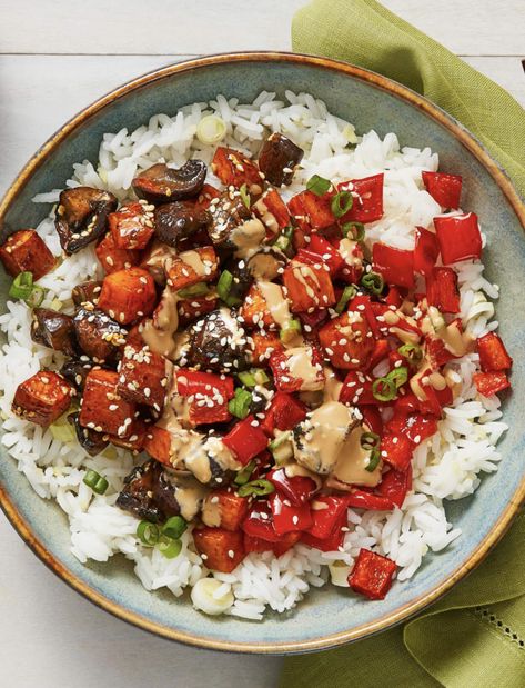 Easy vegetarian rice bowl recipe with ginger rice and spicy soy mayo | More recipes on www.HelloFresh.com Hello Fresh Sweet Potato, Hello Fresh Healthy Recipes, Hellofresh Recipes Vegetarian, Vegetarian Hello Fresh Recipes, Hello Fresh Vegetarian Recipes, Hellofresh Recipes, Veggie Bowl Recipe, Hello Fresh Recipes, Veggie Bowl