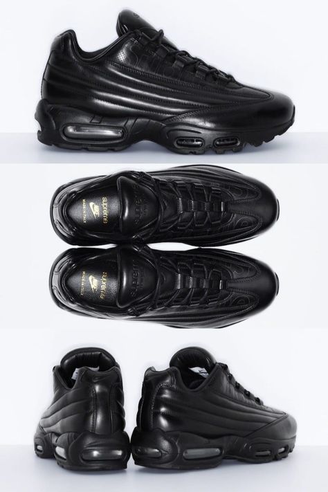 Buy Cheap Men's Supreme x Nike Air Max 95 Lux Shoes Black/Black-Black CI0999-001 Sale Clearance Online. #Max95Lux Supreme X Nike, Air Max 98, Shoe Design, Nike Air Max 95, Air Max 95, Stylish Shoes, Shoes Black, All Black Sneakers, Black Shoes