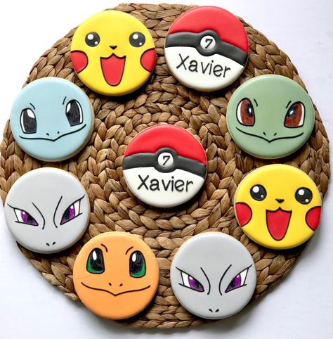 Pokémon Decorated Cookies, Pokemon Cookies Royal Icing, Pokemon Birthday Cookies, Pokémon Sugar Cookies, Pokemon Cookies Decorated, Pokemon Sugar Cookies, Pikachu Cookies, Gaming Cookies, Pokemon Cookies